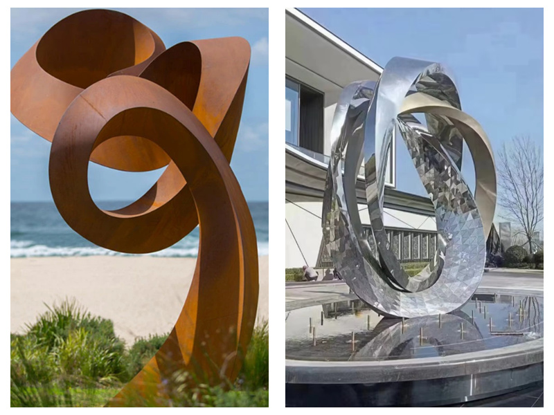 Sculpture paysagère en métal : Duel esthétique entre l’inox et l’acier Corten